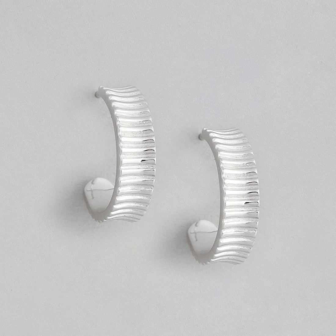 Contemporary Half Hoop Rhodium Plated Earring