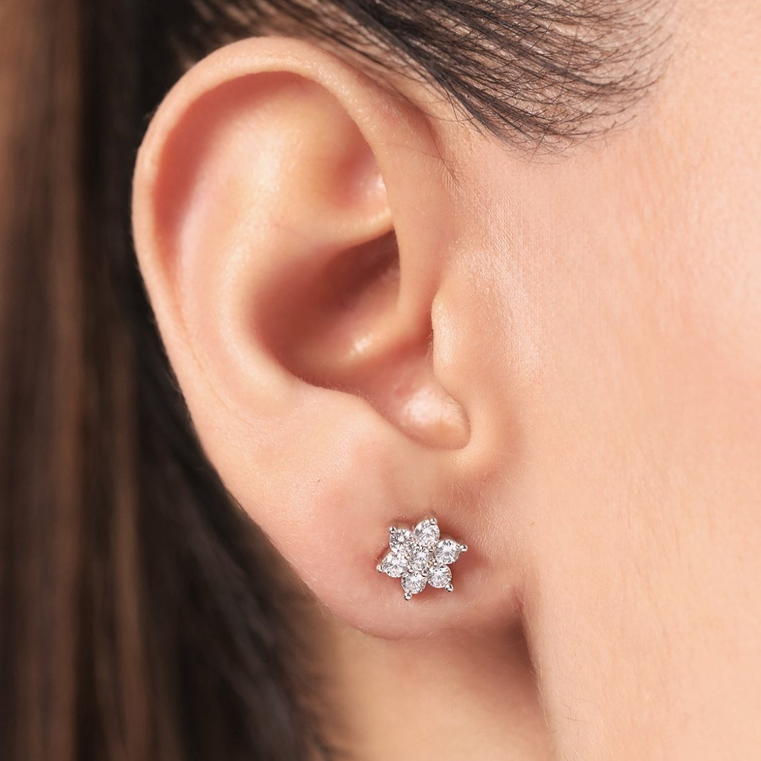 CZ Studded Star Rhodium Plated 925 Sterling Silver Studs