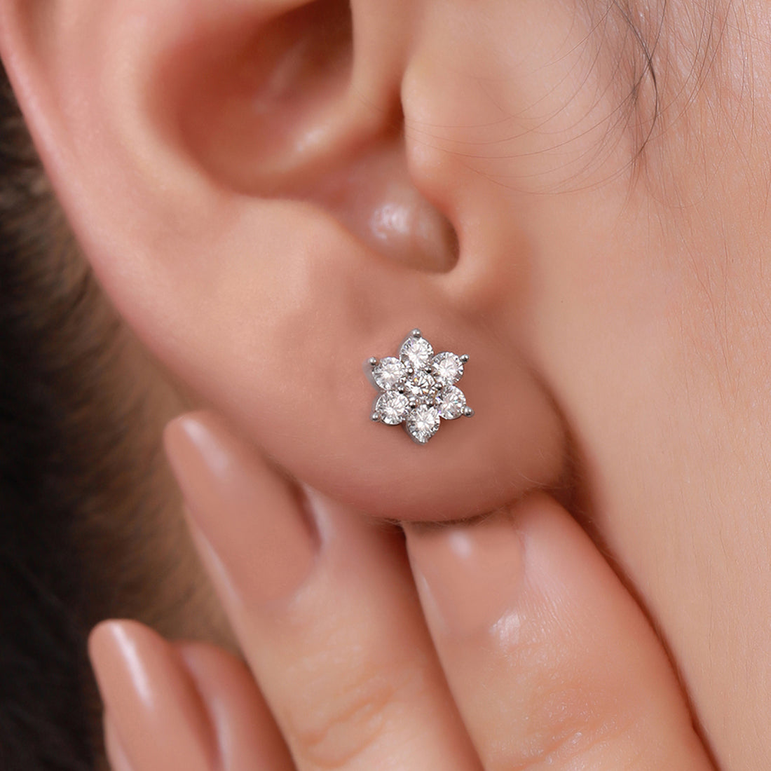 CZ Studded Star Rhodium Plated 925 Sterling Silver Studs