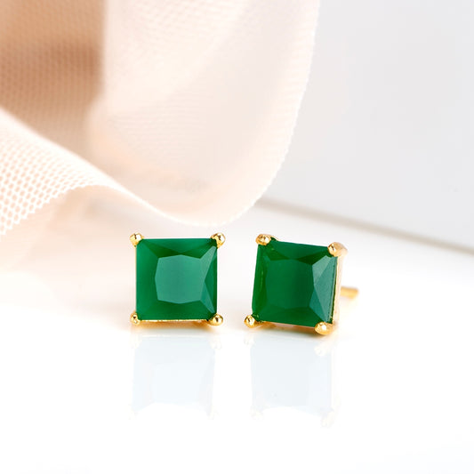 Golden Elegance Gold-Plated 925 Sterling Silver Green Cubic Zirconia Stud Earrings