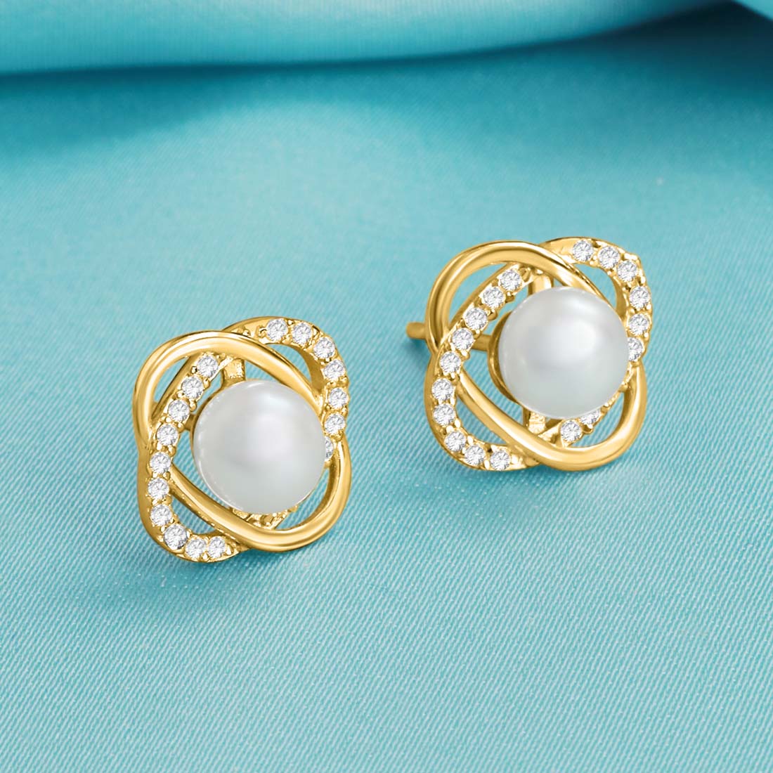 Timeless Elegance Pearl-CZ 925 Sterling Silver Gold Plated Stud Earrings