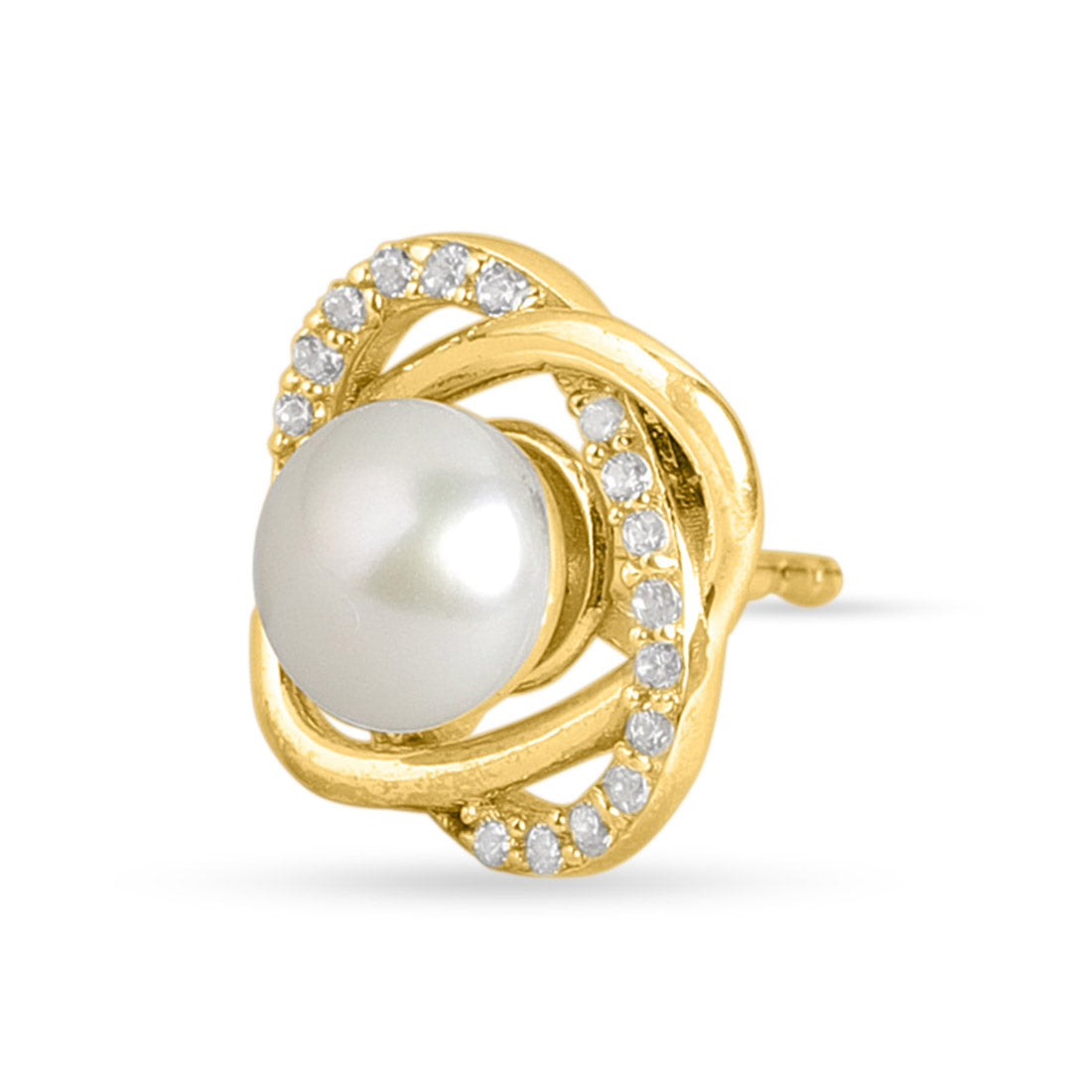 Timeless Elegance Pearl-CZ 925 Sterling Silver Gold Plated Stud Earrings