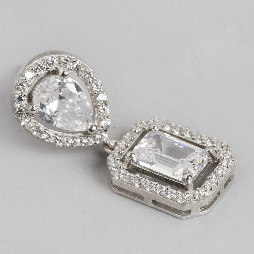 Shimmering Stardust CZ Rhodium-Plated 925 Sterling Silver Earrings