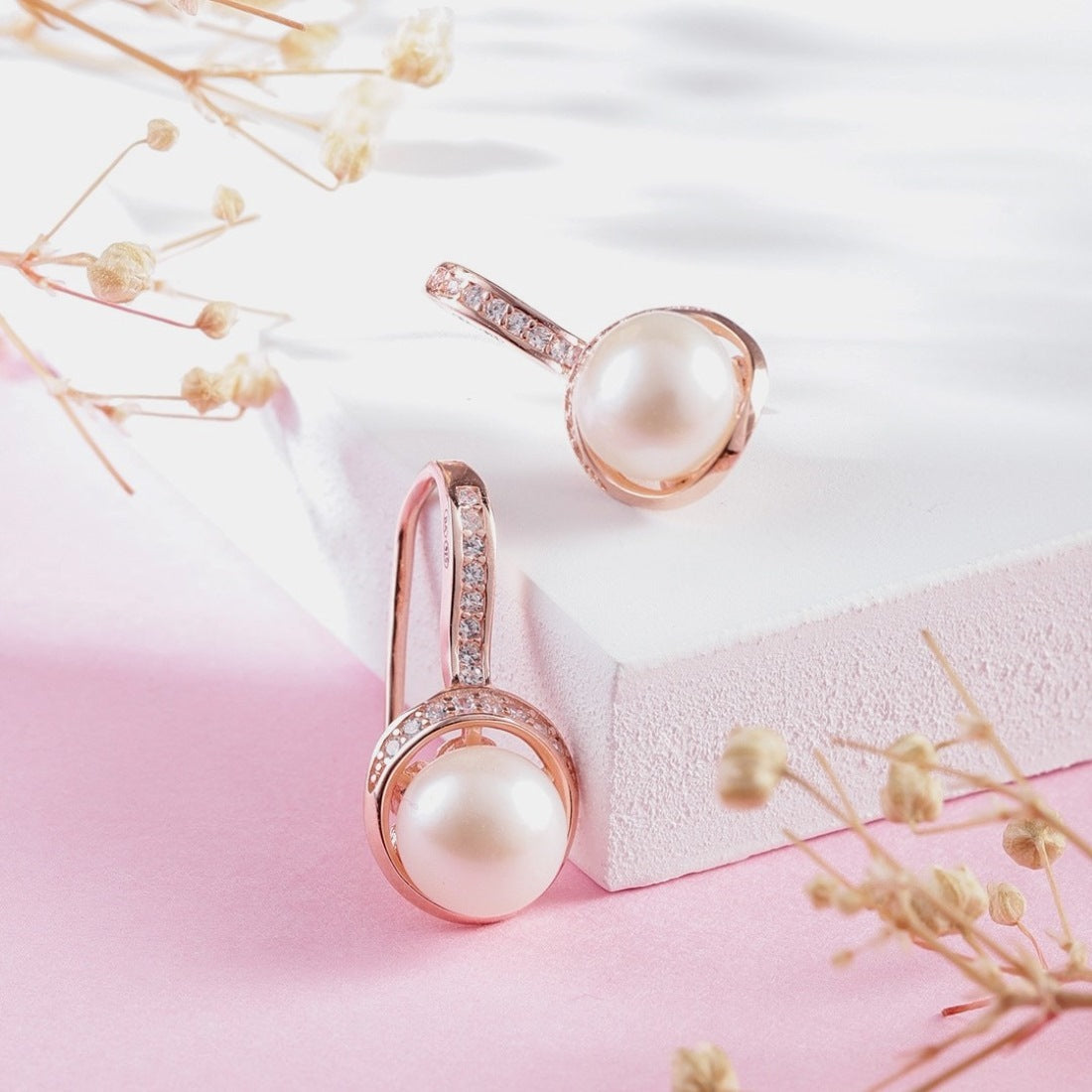 Pearl Drops of Elegance with CZ 925 Sterling Silver Rose gold Plated Earrings