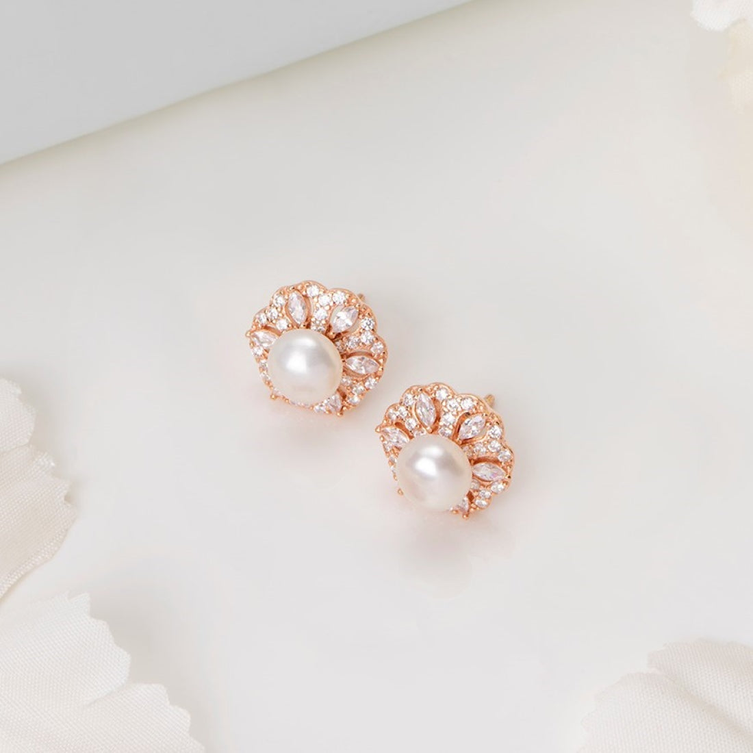 Petals and Pearls Rose Gold-Plated 925 Sterling Silver Floral Earrings