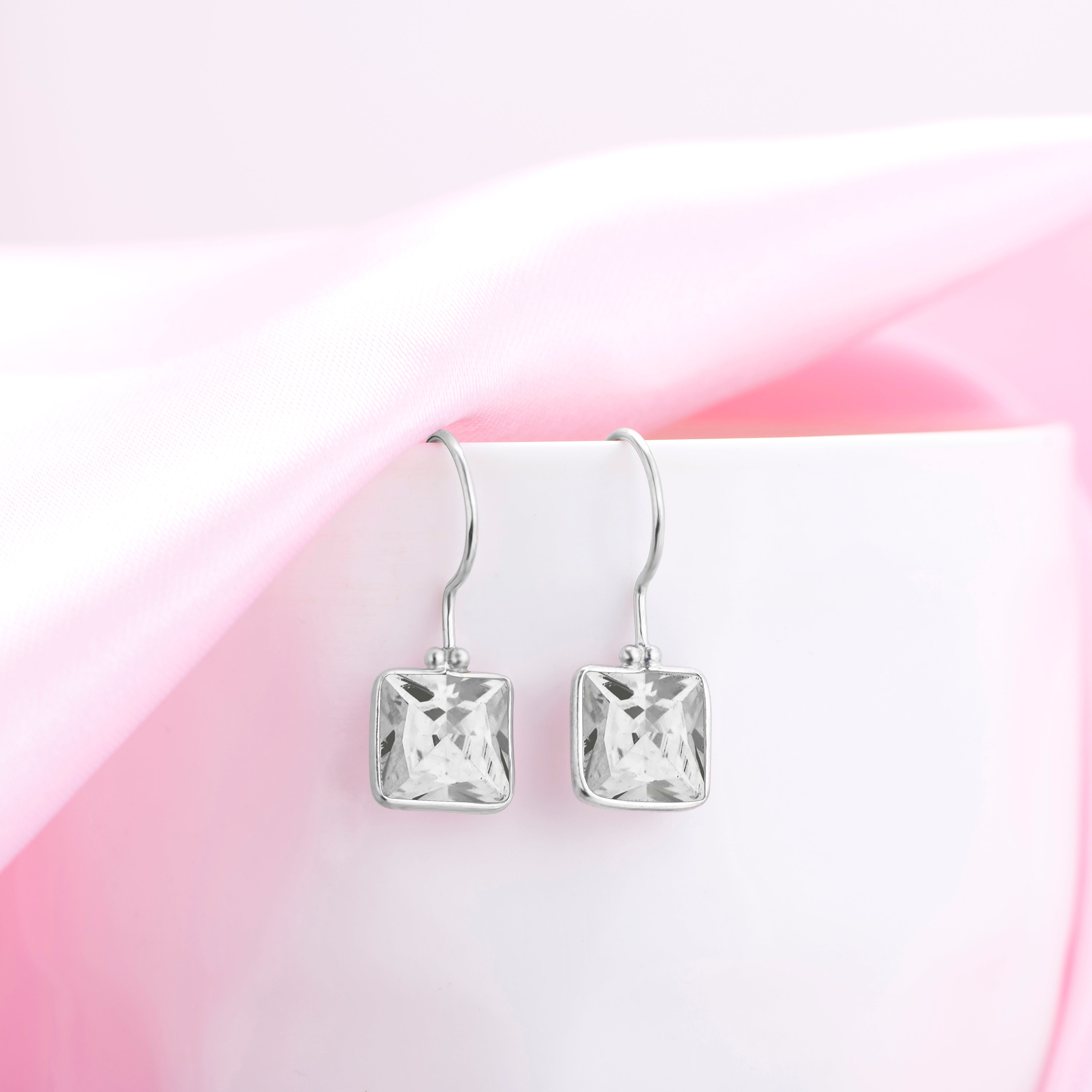 Radiant Square Brilliance Rhodium-Plated CZ 925 Sterling Silver Earrings