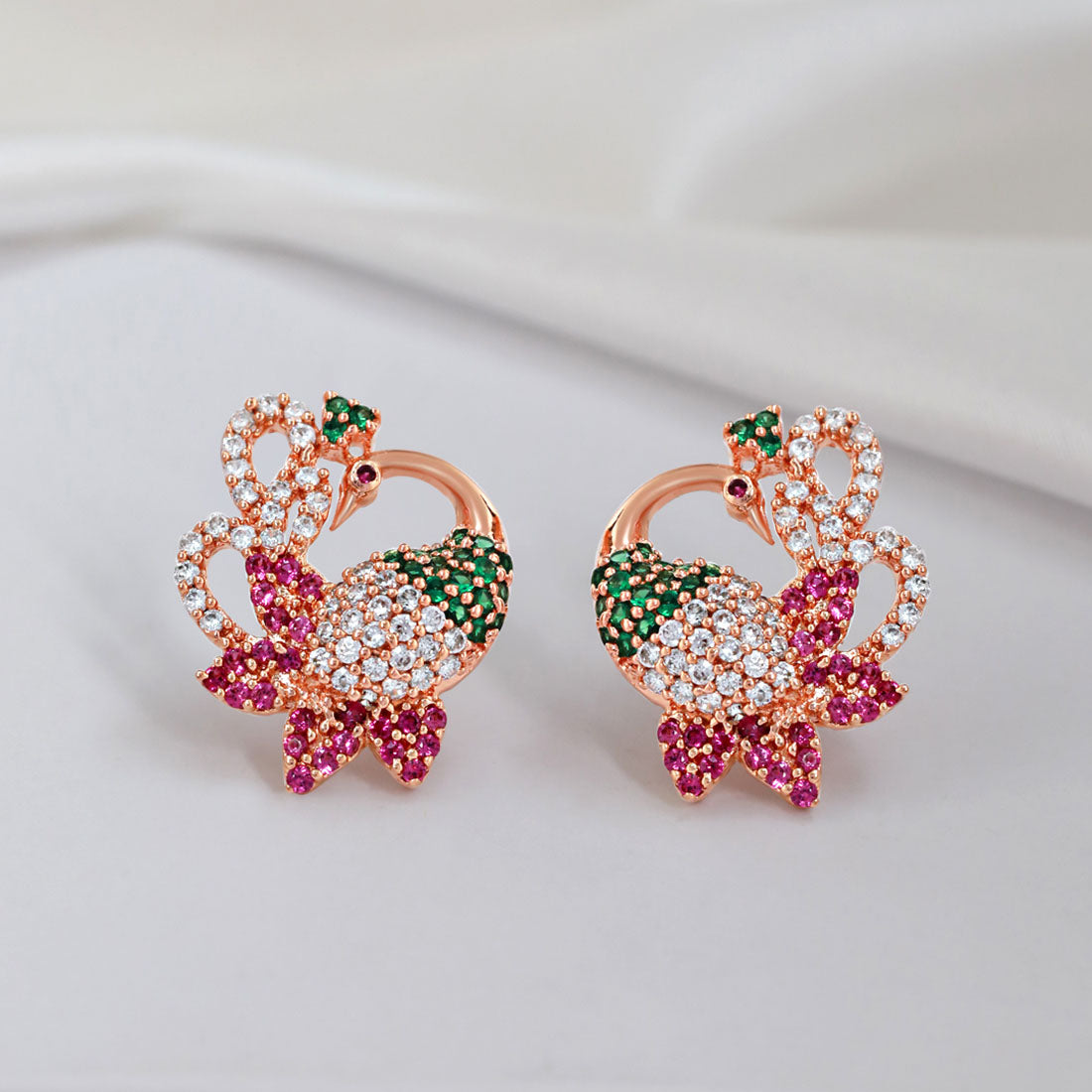 Rosy Peacock Elegance Rose Gold-Plated 925 Sterling Silver Earrings