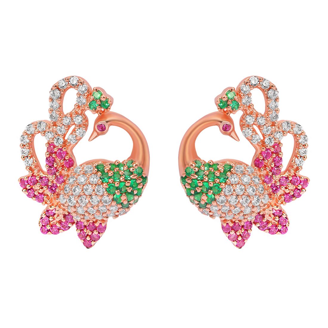 Rosy Peacock Elegance Rose Gold-Plated 925 Sterling Silver Earrings