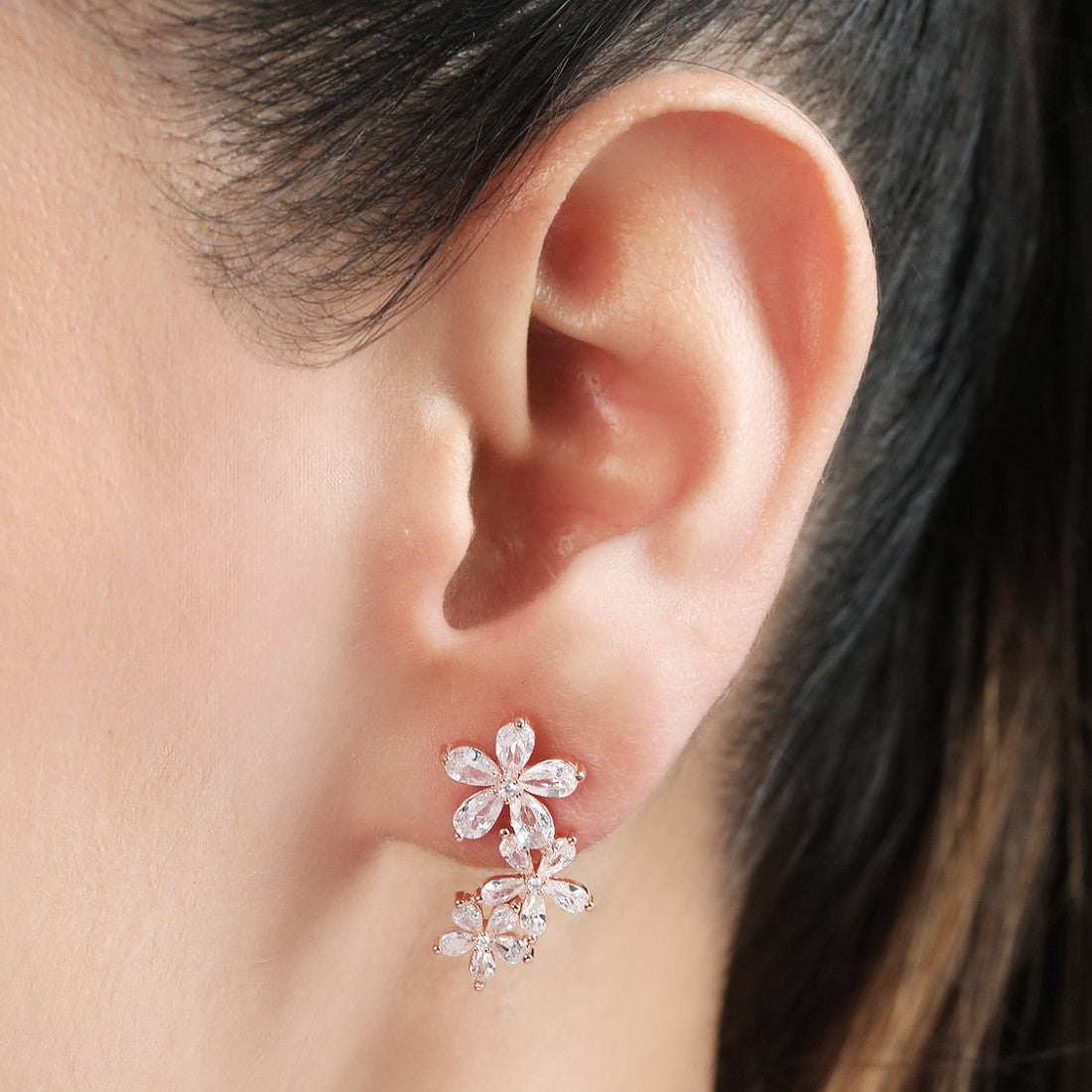 Blooming Blossoms 925 Sterling Silver Rose Gold Earrings