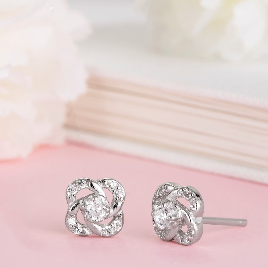 Floral Radiant Rhodium Sparkle CZ 925 Sterling Silver Earrings