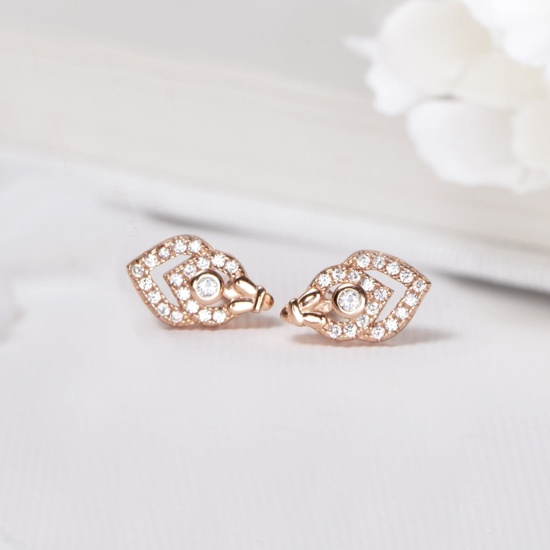 Elegant Simplicity Rose Gold-Plated CZ 925 Sterling Silver Earrings