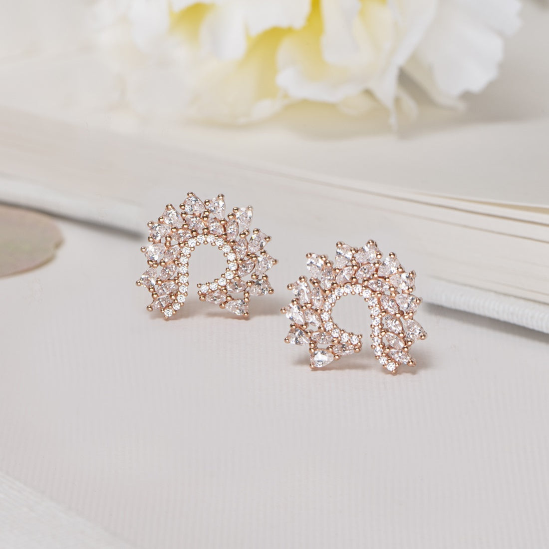 Radiant Cubic Zirconia Rose Gold-Plated 925 Sterling Silver Earrings