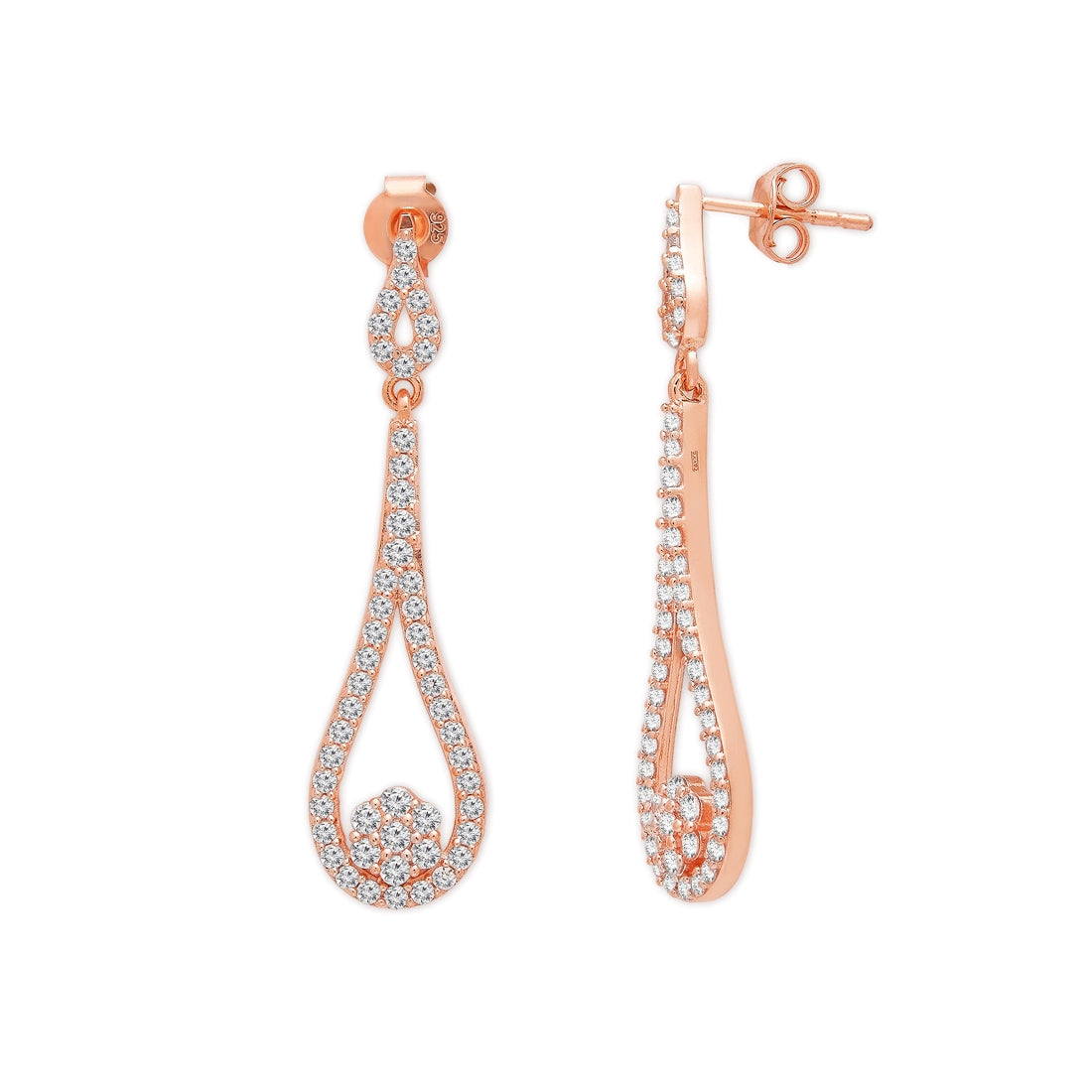 Rose Radiance Duo 925 Sterling Silver Drop Earrings