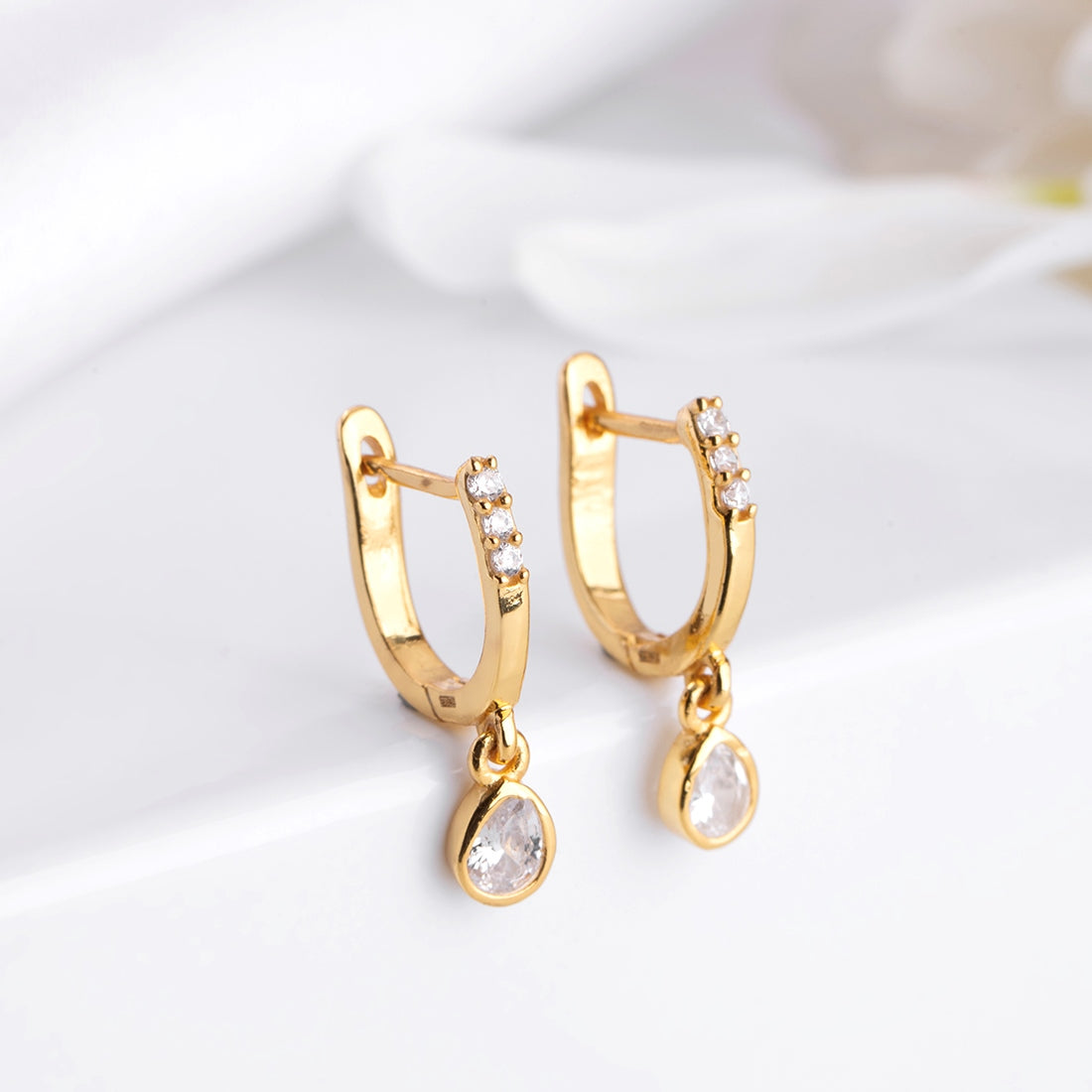 Golden Cascade 925 Sterling Silver Gold-Plated Drop CZ Earrings