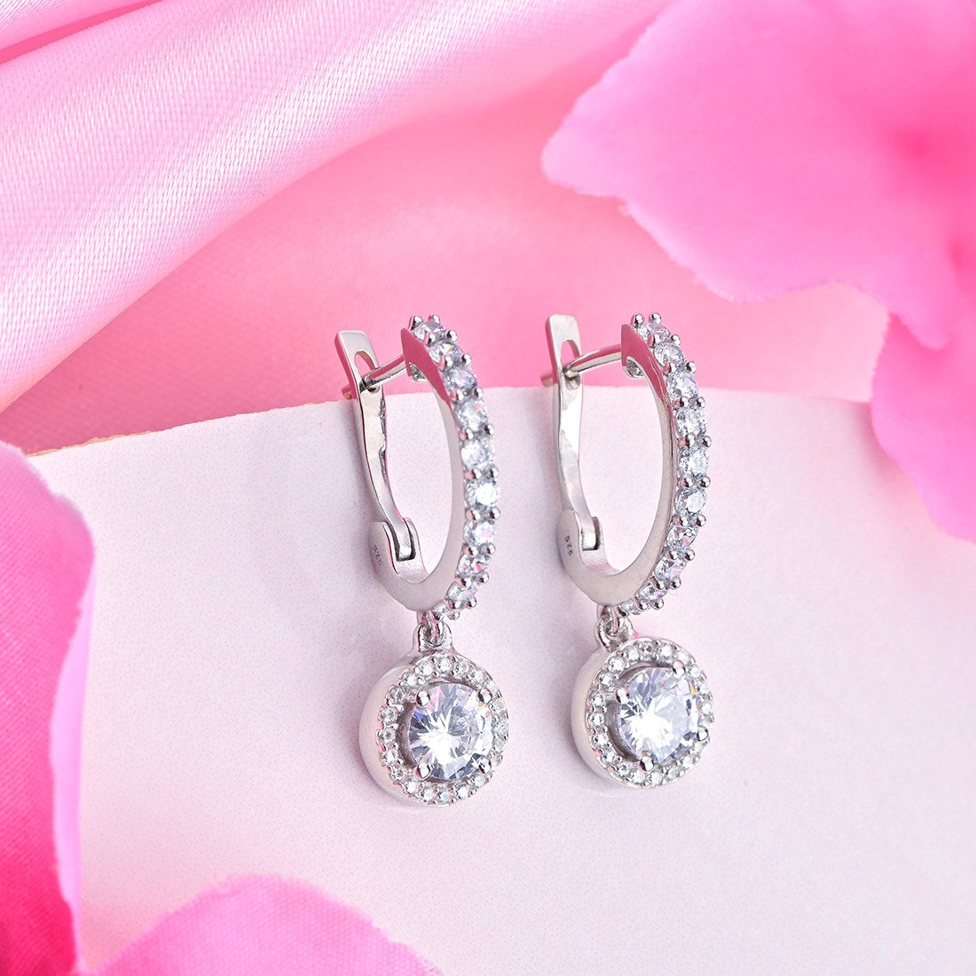 Radiant Droplets Rhodium-Plated 925 Sterling Silver Drop Earrings