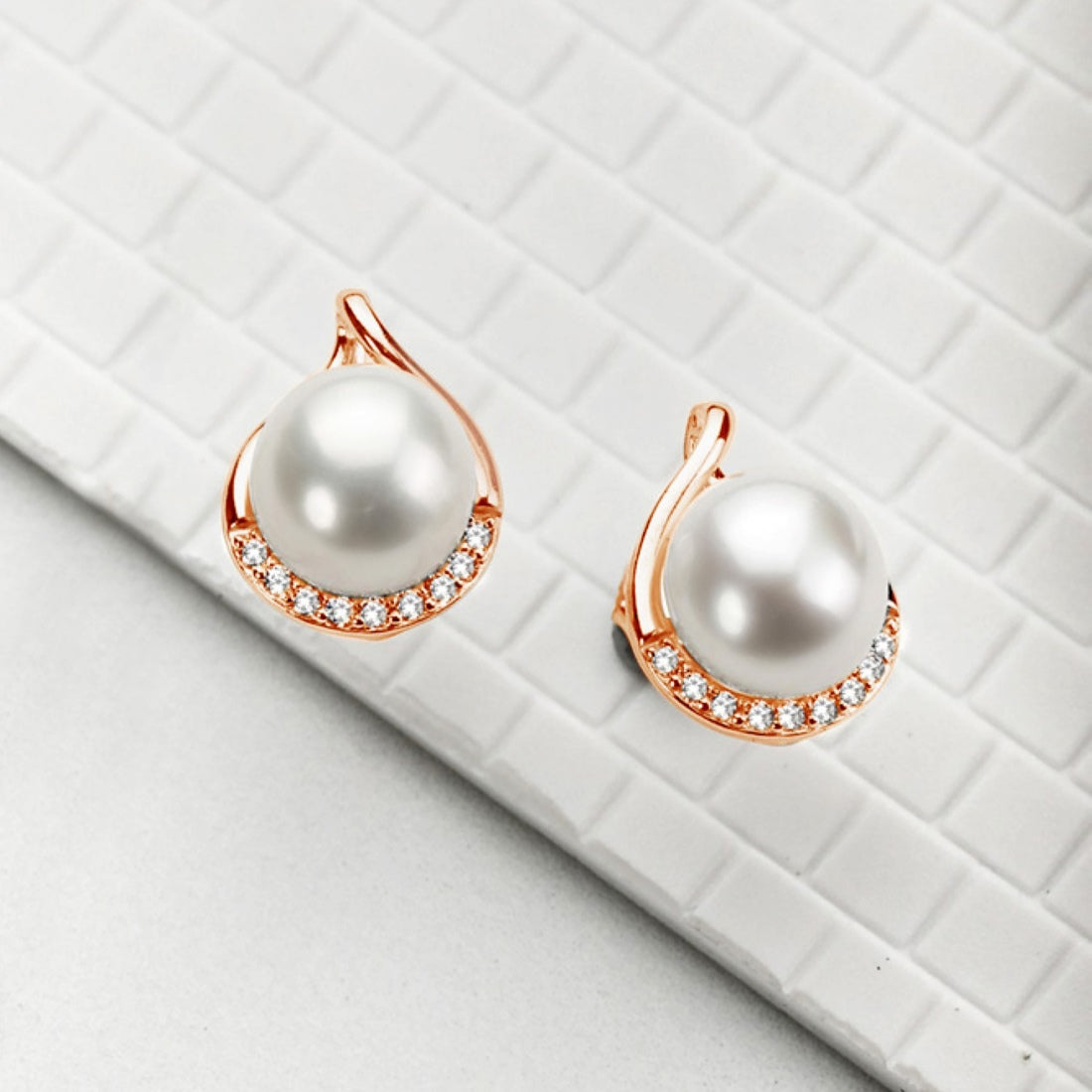 Pearlescent Harmony CZ Rose Gold-Plated 925 Sterling Silver Earrings