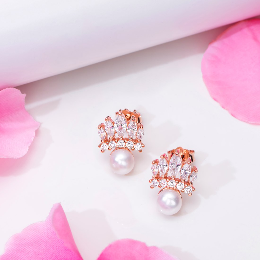 Floral Radiance 925 Sterling Silver Rose Gold-Plated Earring