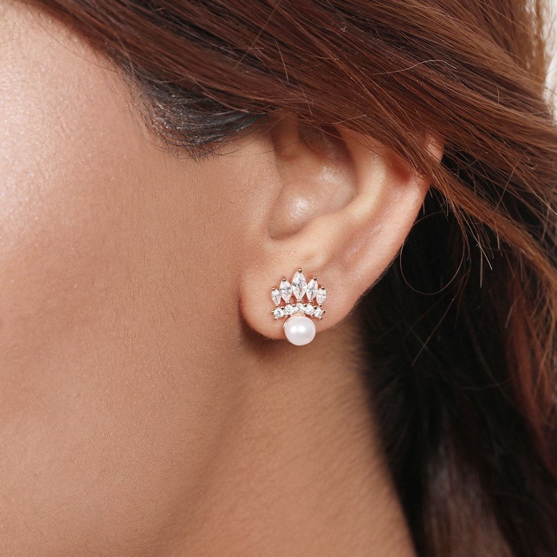 Floral Radiance 925 Sterling Silver Rose Gold-Plated Earring