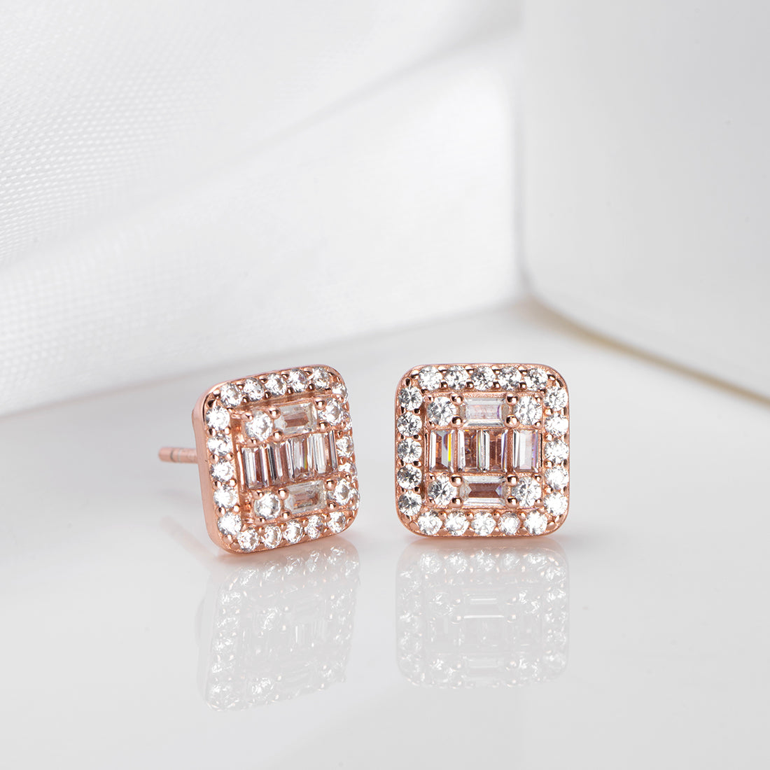 Rose Gold Square Sparkle 925 Sterling Silver Earrings