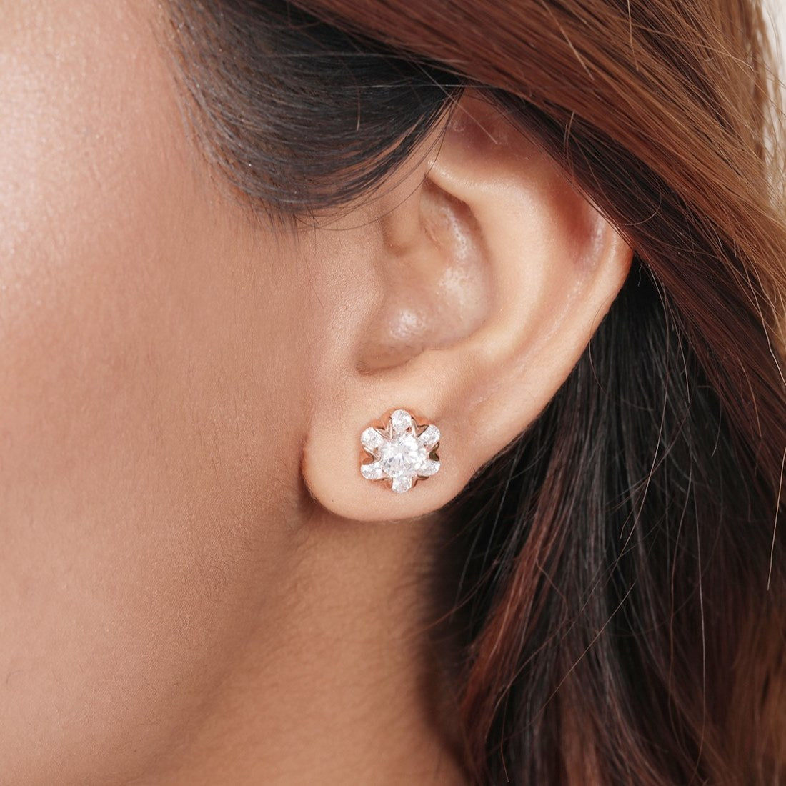 Floral Radiance CZ 925 Sterling Silver Rose Gold-Plated Flower Earring