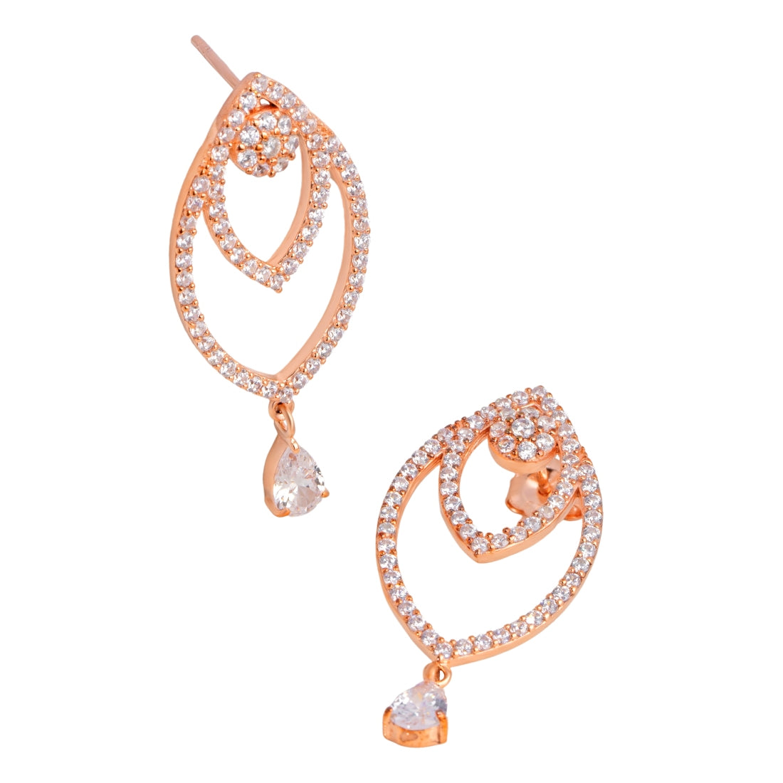 Elegant Rose Gold-Plated Cubic Zirconia Stud Earrings