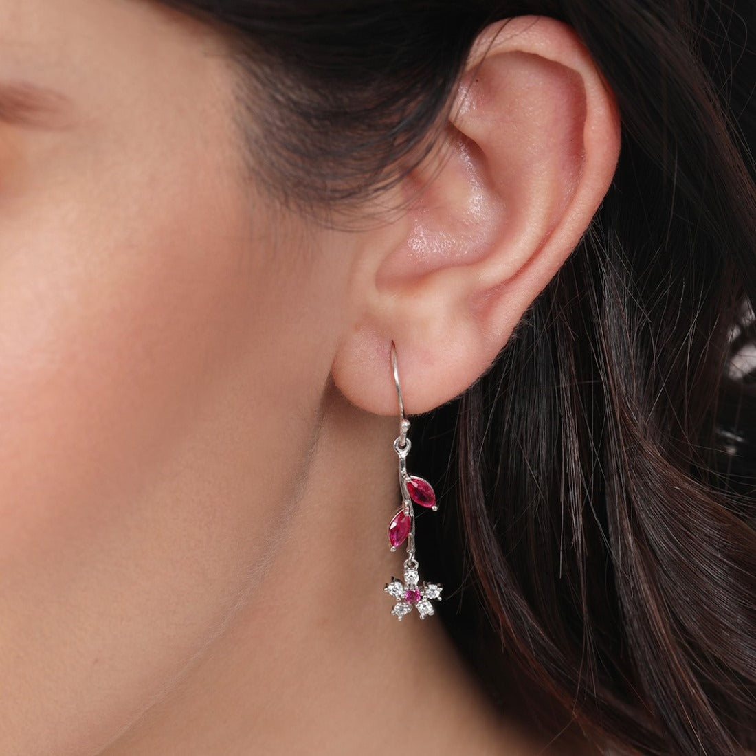 Frosty Blooms Rhodium-Plated Cubic Zirconia Floral Earrings