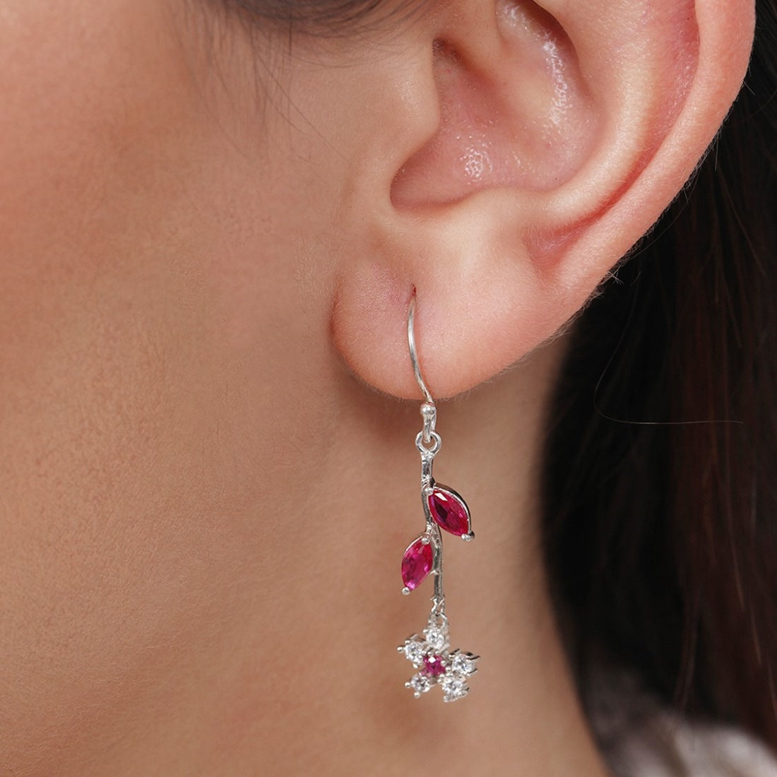 Frosty Blooms Rhodium-Plated Cubic Zirconia Floral Earrings