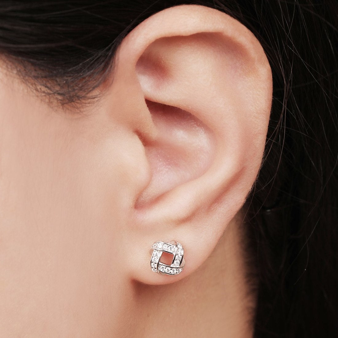 Modern Radiance Rhodium-Plated 925 Sterling Silver Square Earrings