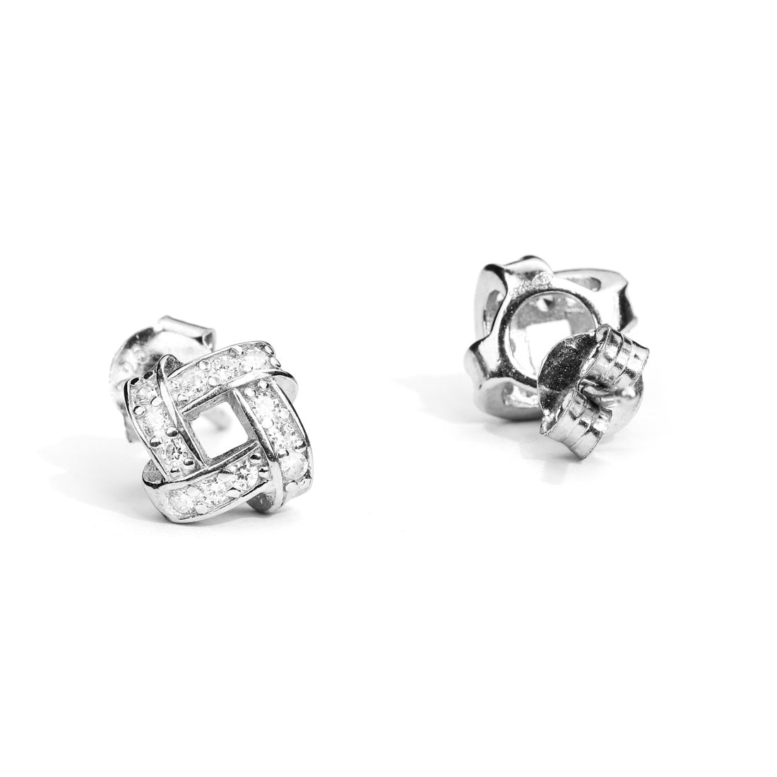 Modern Radiance Rhodium-Plated 925 Sterling Silver Square Earrings