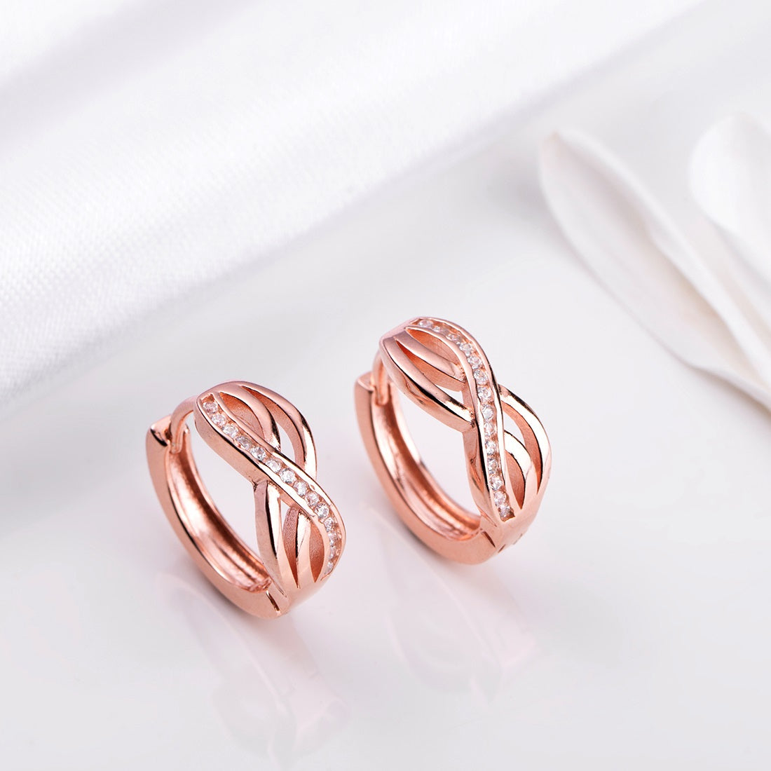 Radiant Hoops 925 Sterling Silver Rose Gold-Plated Earrings