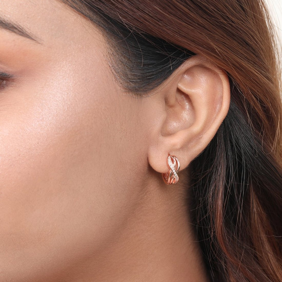 Radiant Hoops 925 Sterling Silver Rose Gold-Plated Earrings