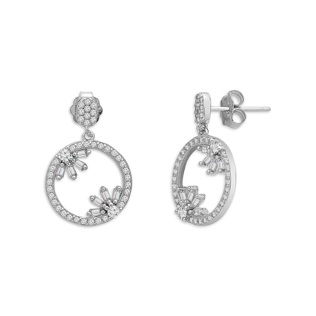 Sparkling Circle 925 Sterling Silver Rhodium-Plated Earrings