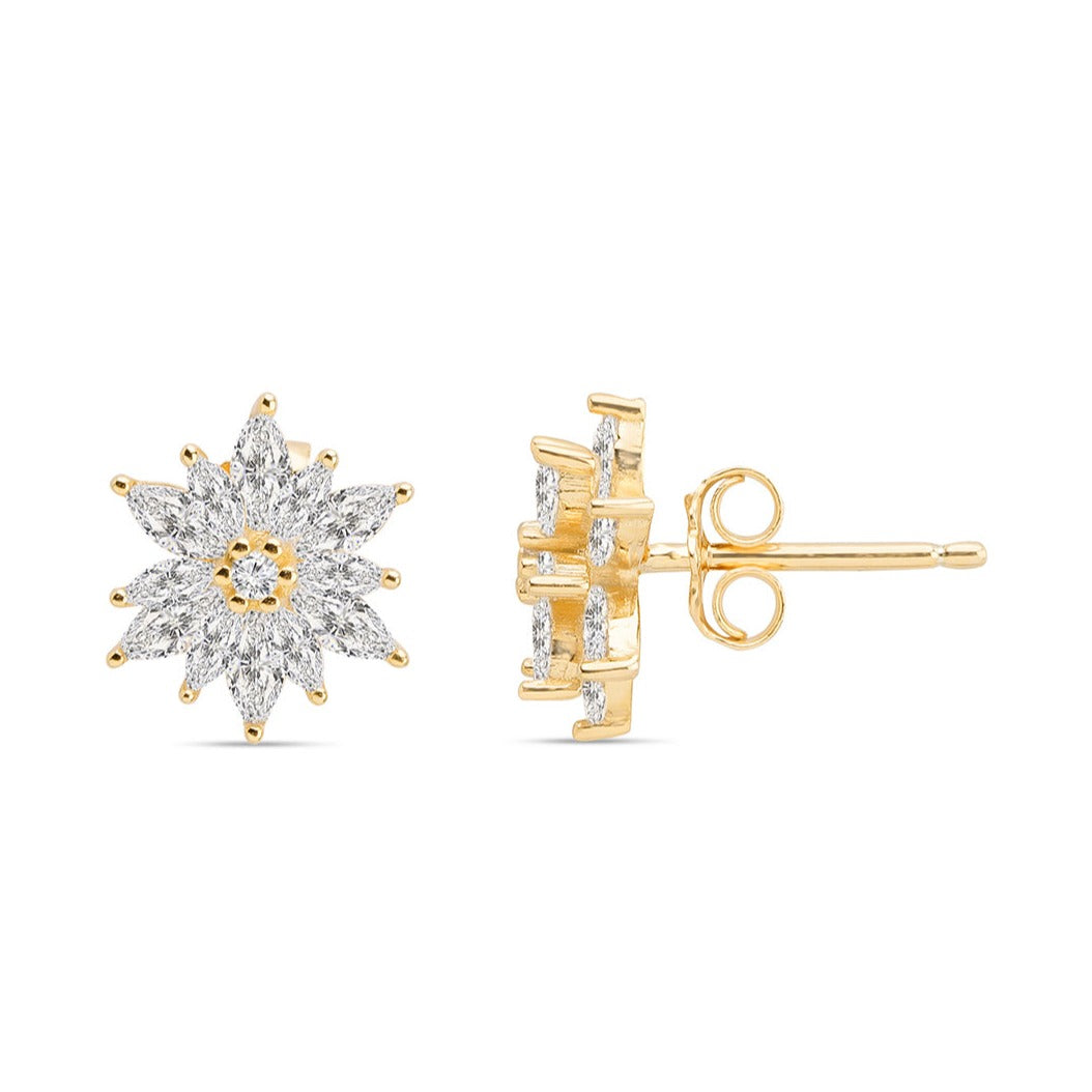 Stellar Floral Glow Golden Plated 925 Sterling Silver Star Earrings