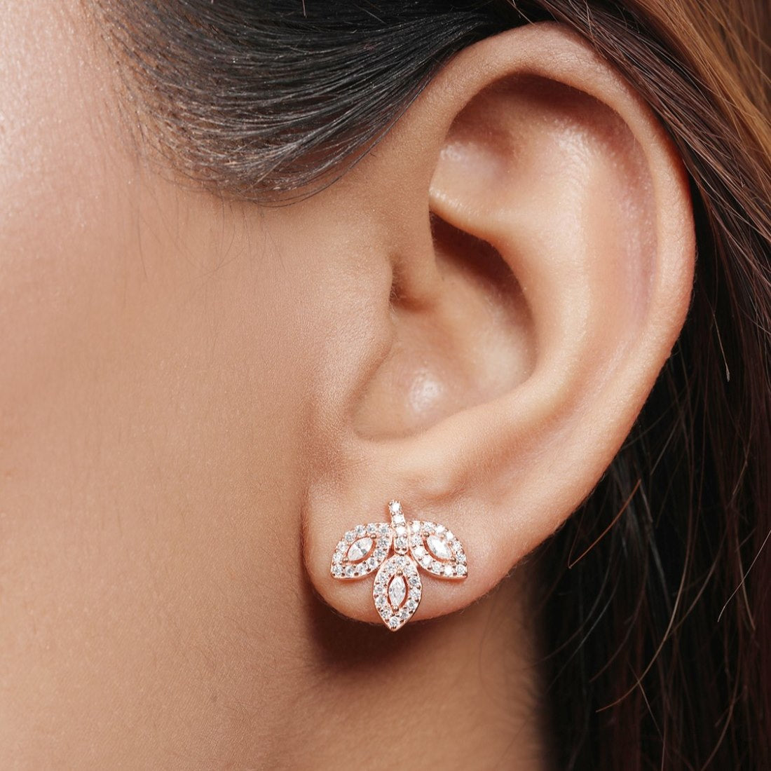 Whimsical Whispers 925 Sterling Silver Rose Gold-Plated Leaf Earrings