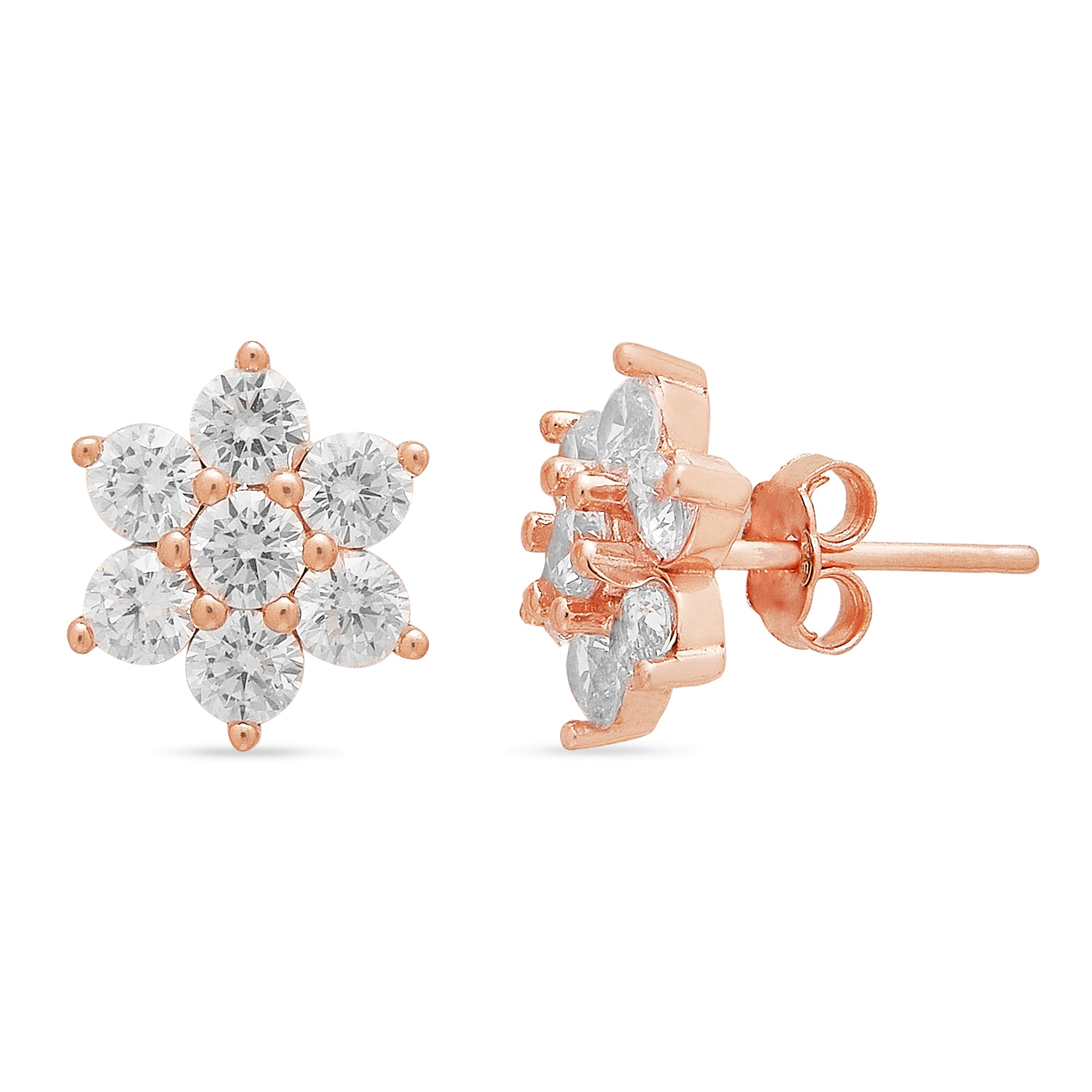 Rose Gold Blossoms 925 Sterling Silver Flower Earrings