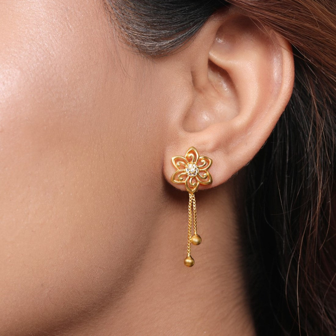 Golden Petals 925 Sterling Silver Gold-Plated Flower Earrings