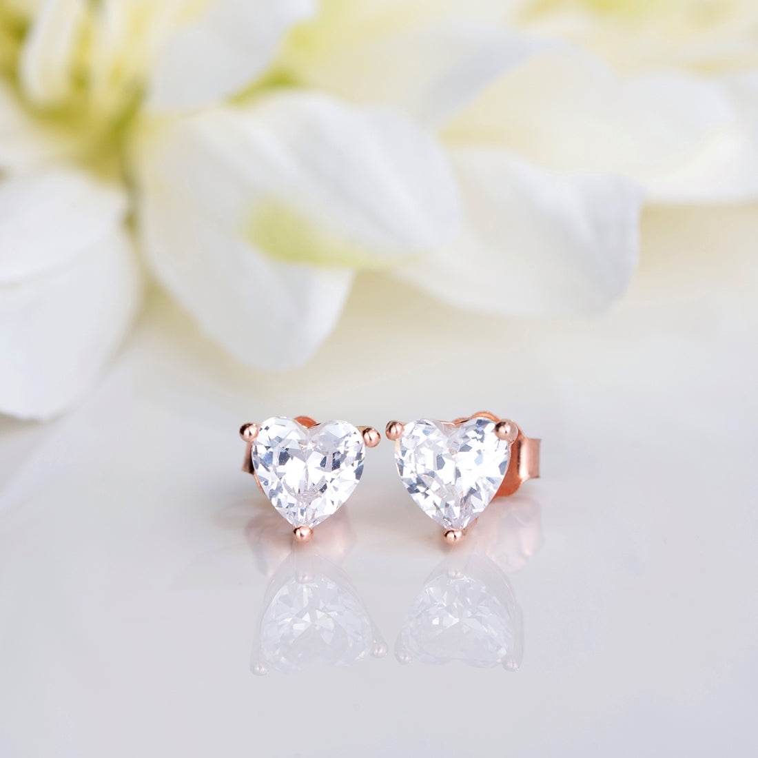 Romantic Heart Rose Gold Plated 925 Sterling Silver Stud Earrings