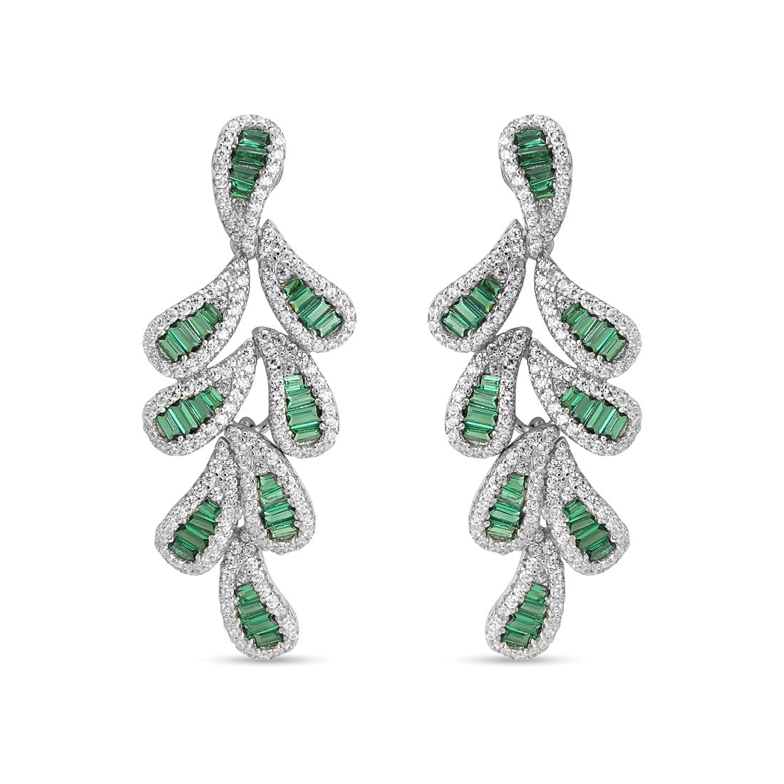 Elegant Leaf Pattern Rhodium Plated 925 Sterling Silver Stud Earrings