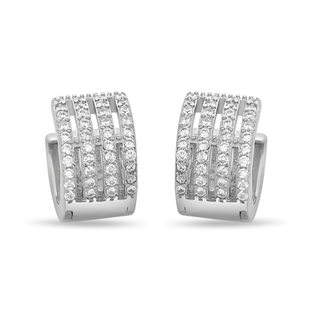 Classic Sparkling Rhodium Plated 925 Sterling Silver Hoop Earrings