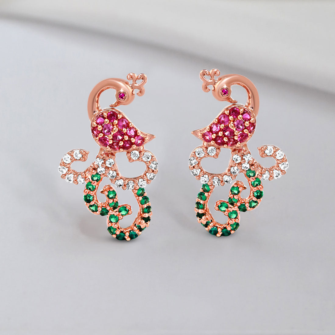 Radiant Peacock Rose Gold Plated 925 Sterling Silver Earrings