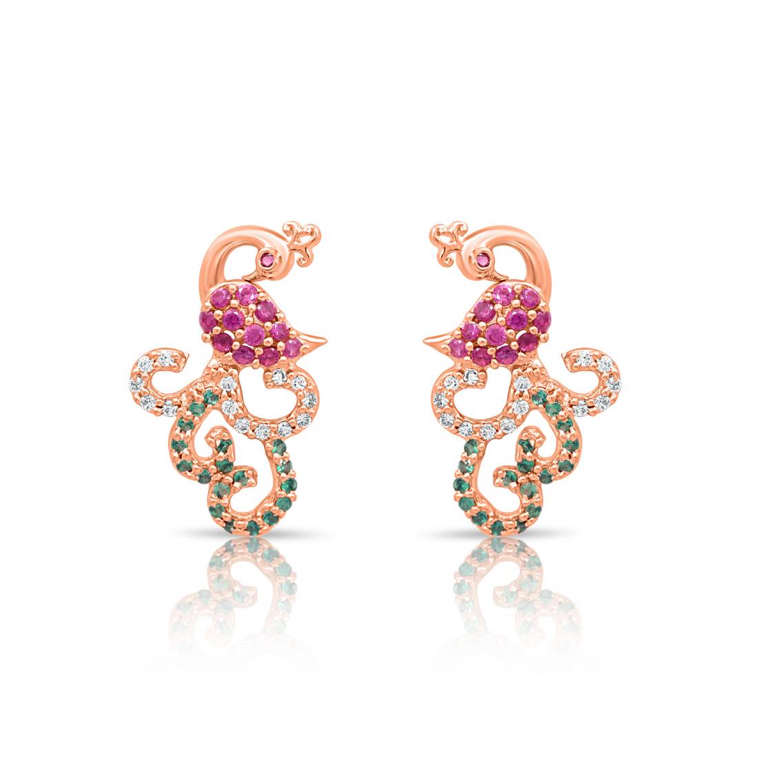 Radiant Peacock Rose Gold Plated 925 Sterling Silver Earrings