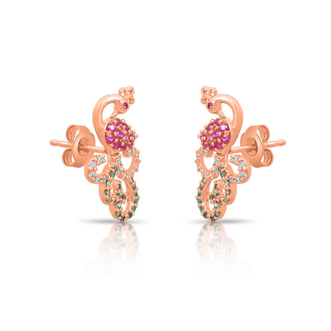 Radiant Peacock Rose Gold Plated 925 Sterling Silver Earrings