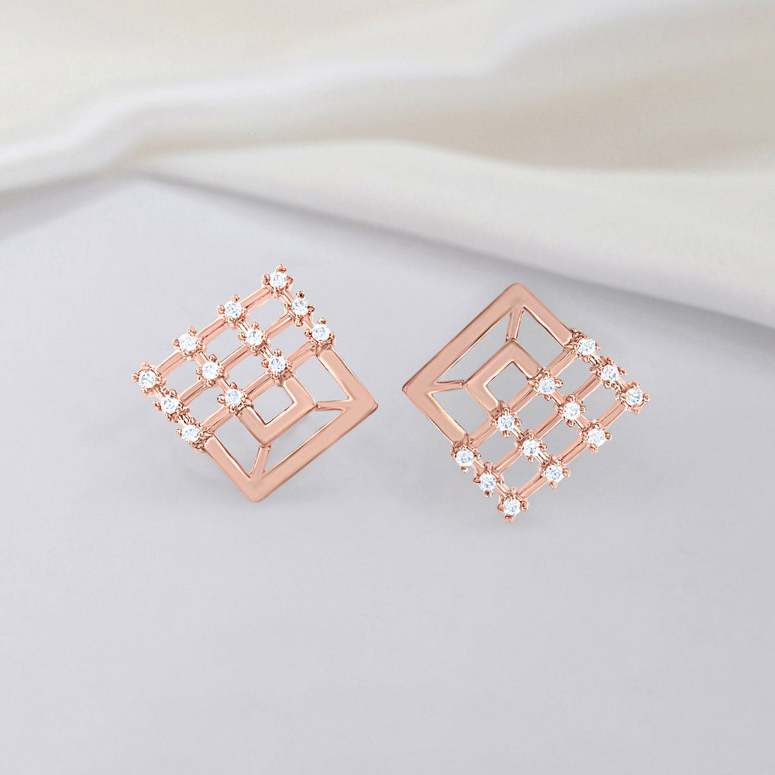 Sleek Square Rose Gold Plated 925 Sterling Silver Earrings