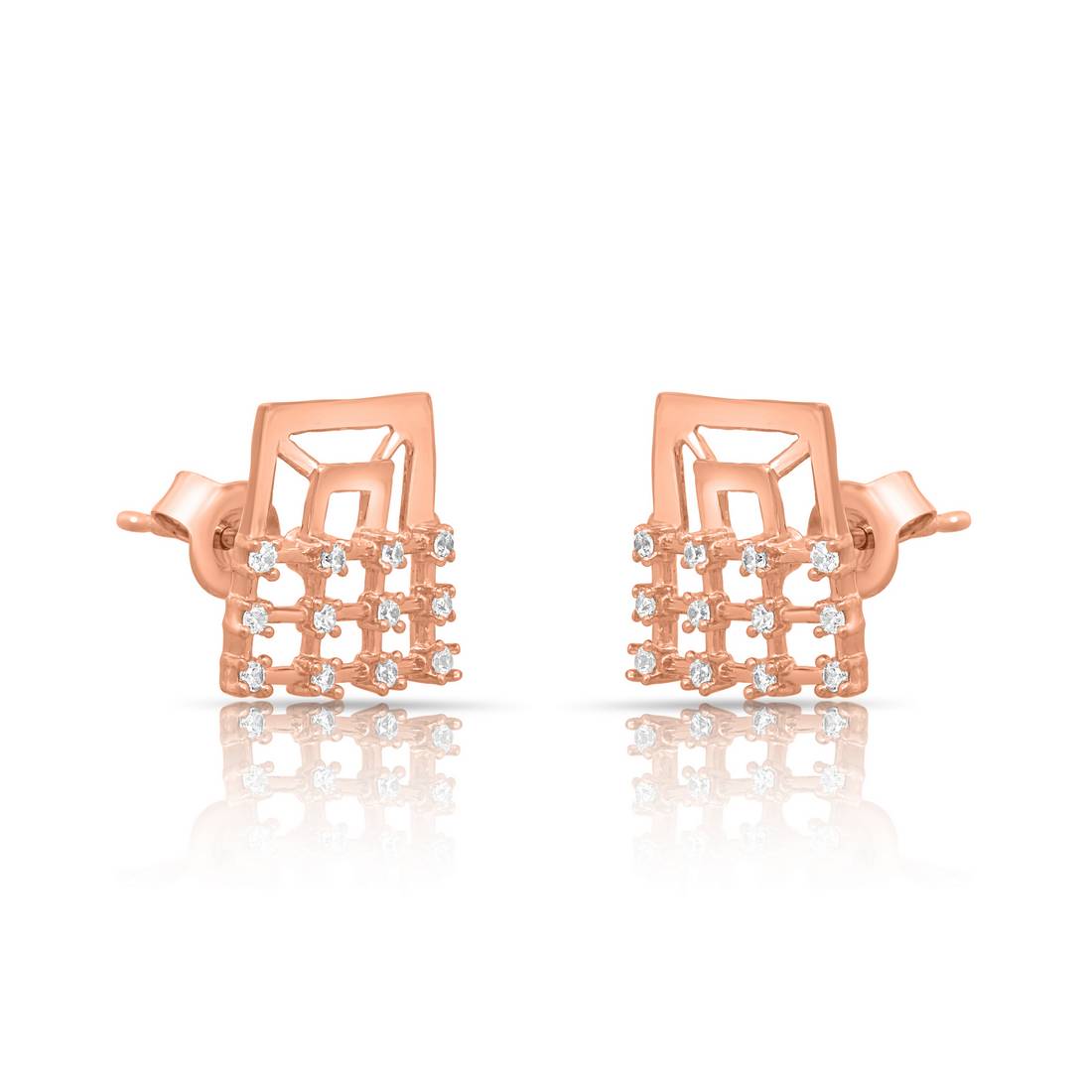 Sleek Square Rose Gold Plated 925 Sterling Silver Earrings