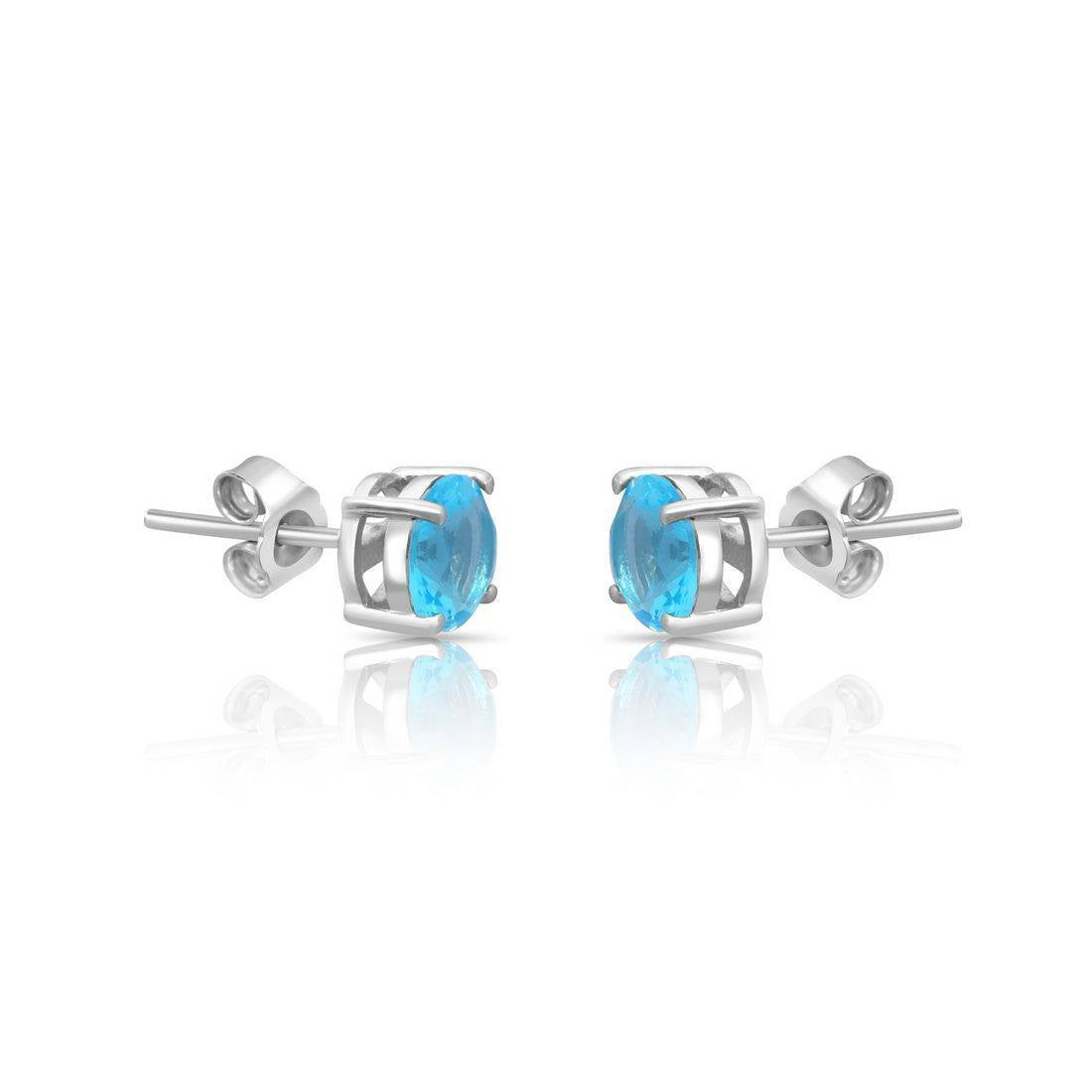 Sky Blue Radiance Rhodium Plated 925 Sterling Silver Solitaire Stud Earrings