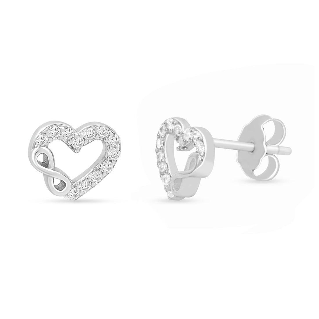 Intertwined Heart Infinity Rhodium Plated 925 Sterling Silver Earrings