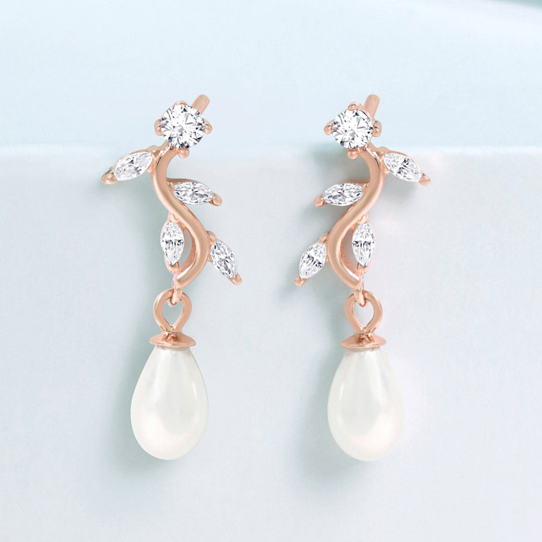 Leaf Drop Rose Gold Plated 925 Sterling Silver Earrings