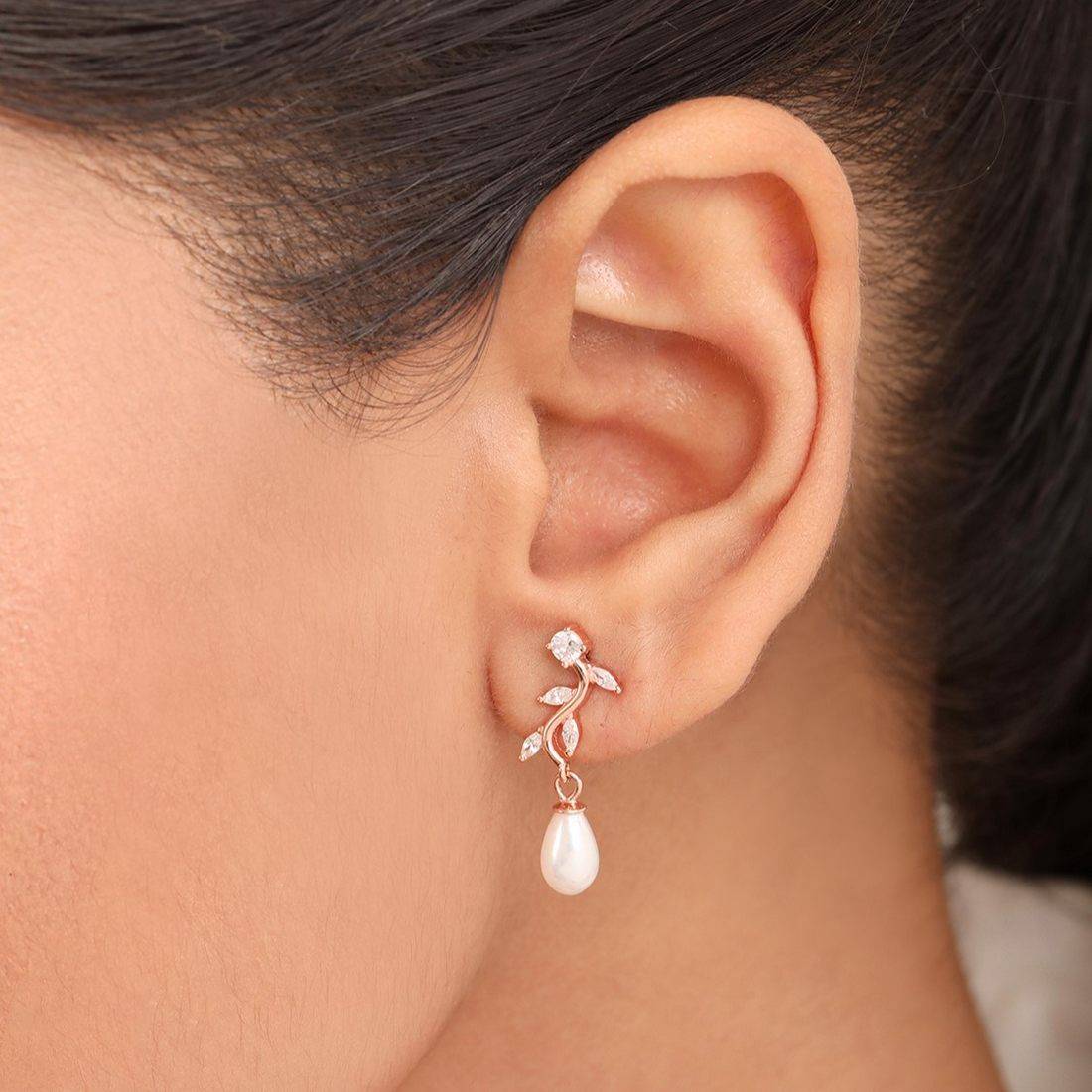 Leaf Drop Rose Gold Plated 925 Sterling Silver Earrings