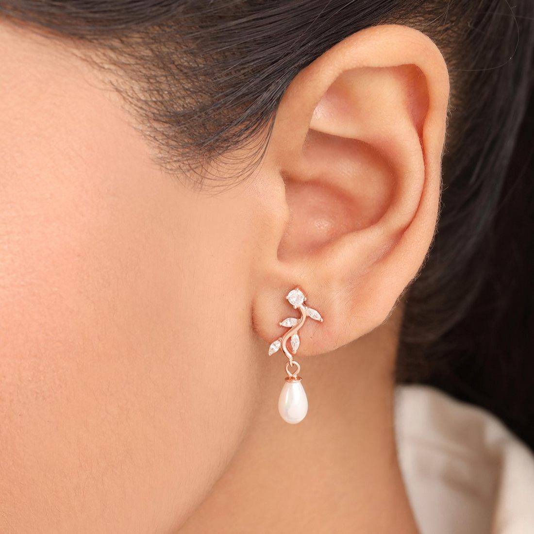 Leaf Drop Rose Gold Plated 925 Sterling Silver Earrings