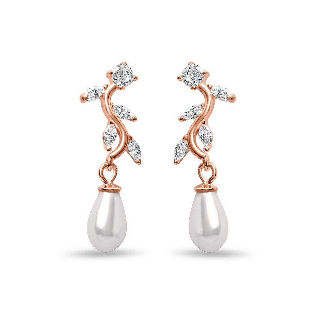 Leaf Drop Rose Gold Plated 925 Sterling Silver Earrings